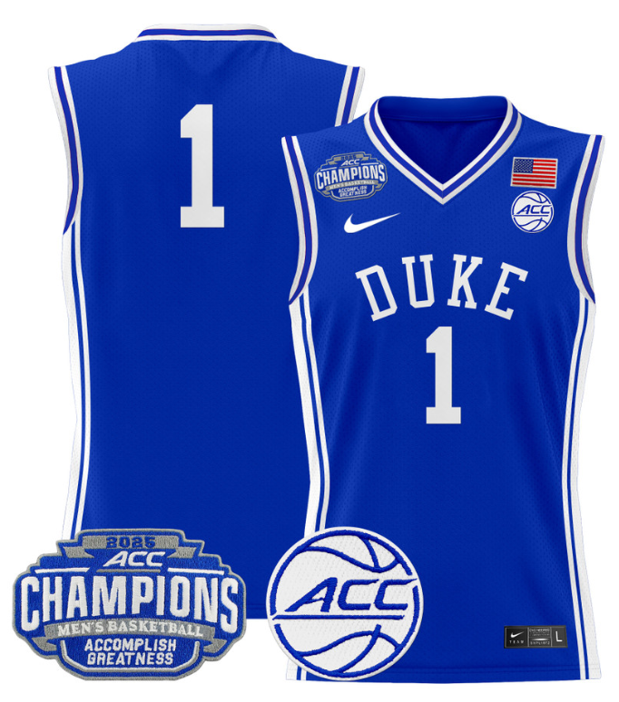 Men Team Jersey #1 Duke Blue Devils 2025 ACC Champions Stitched White