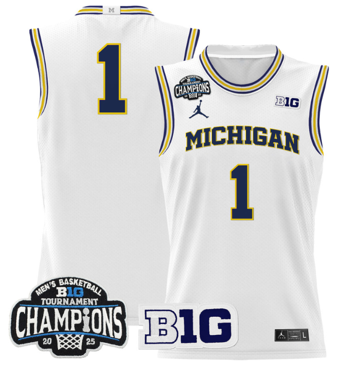 Men Team Jersey #1 Michigan Wolverines 2025 Big Ten Champions White