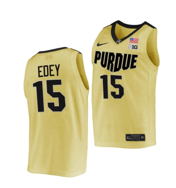 Men's #15 Zach Edey Jersey Purdue Boilermakers College Basketball Jerseys Gold 2022