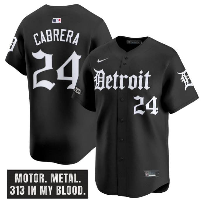 Miguel Cabrera Jersey #24 Detroit Tigers Motor Gothic Edition Vapor Limited Stitched Black