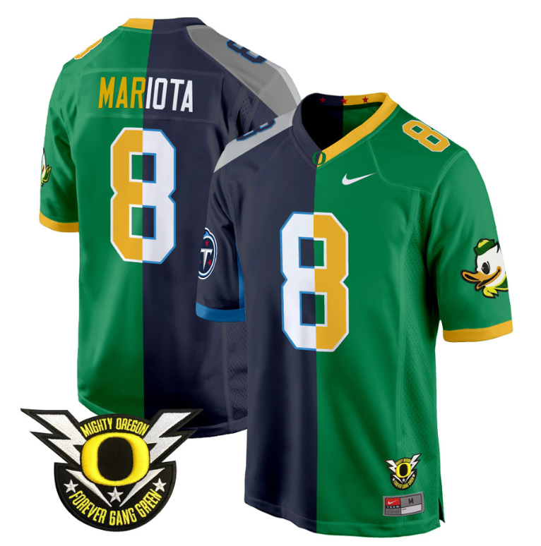 Marcus Mariota Jersey #8 Oregon Ducks Split Game College Football Stitched