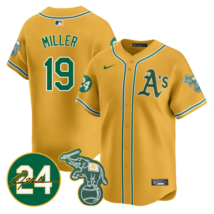 Mason Miller Jersey #19 Oakland Athletics 2025 Rickey Henderson Memorial Stitched Yellow