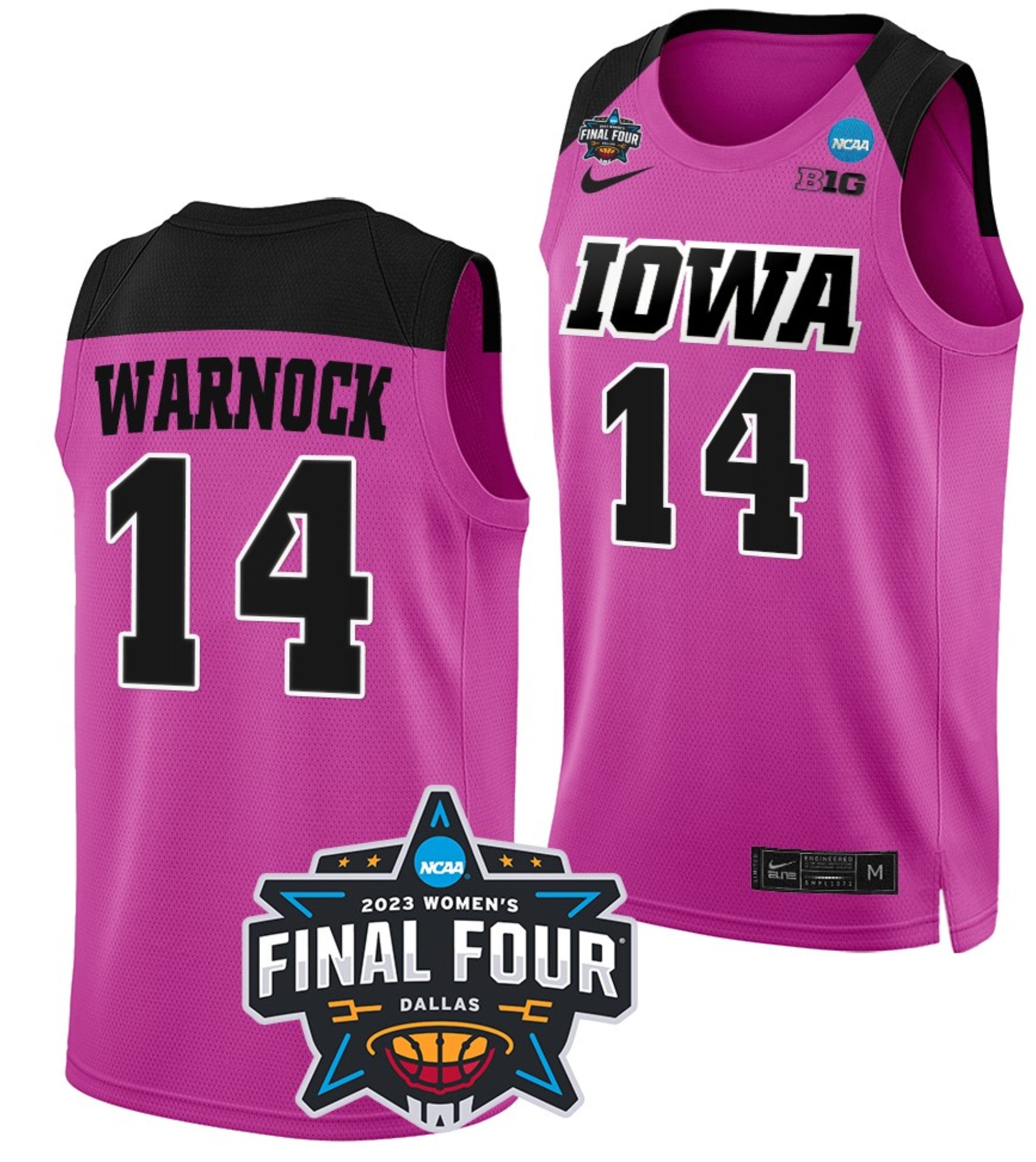 McKenna Warnock Jersey Iowa Hawkeyes College Basketball 2023 NCAA Final Four Pink #14