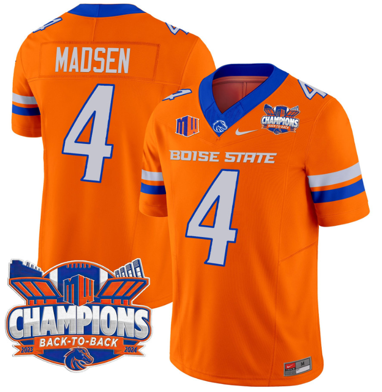 Maddux Madsen Jersey #4 Boise State Broncos Back To Back Champions Orange