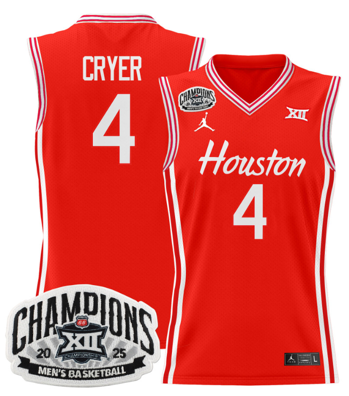Men L.J. Cryer Jersey #4 Houston Cougar 2025 Big 12 Tournament Champions Red