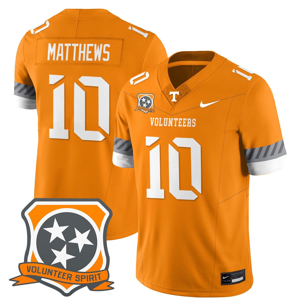 Mike Matthews Jersey #10 Tennessee Volunteers 2025 Spirit Stitched Orange