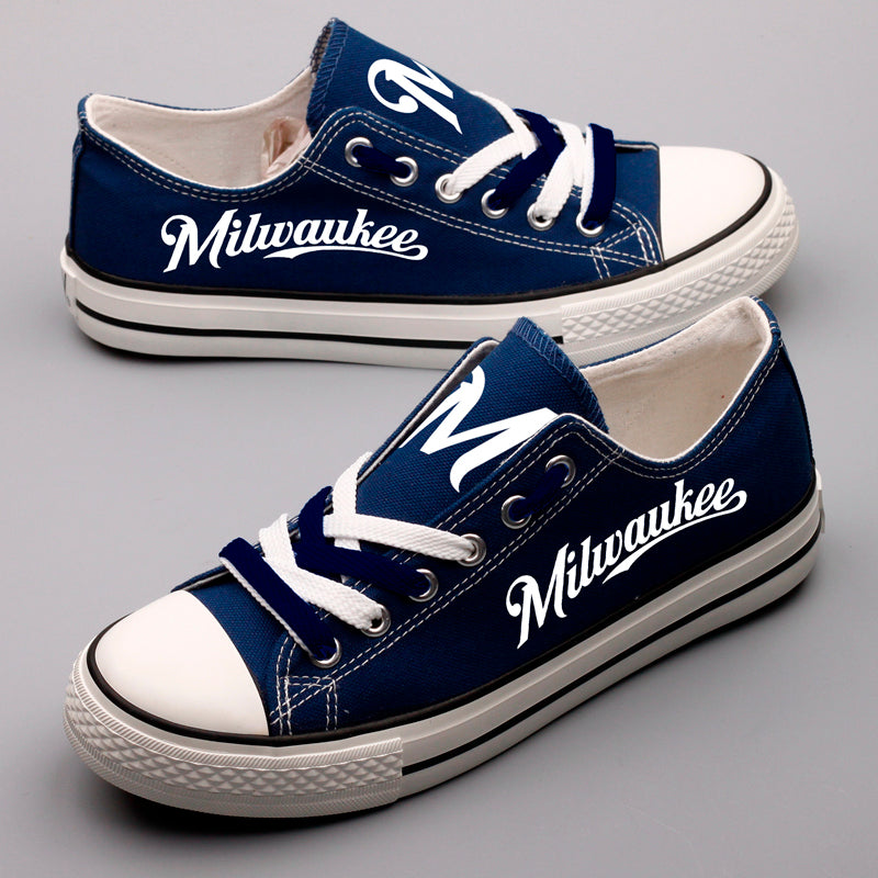 Milwaukee Brewers Limited Print MLB Baseball Fans Low Top Canvas Shoes Sport Sneakers T-DAC131L