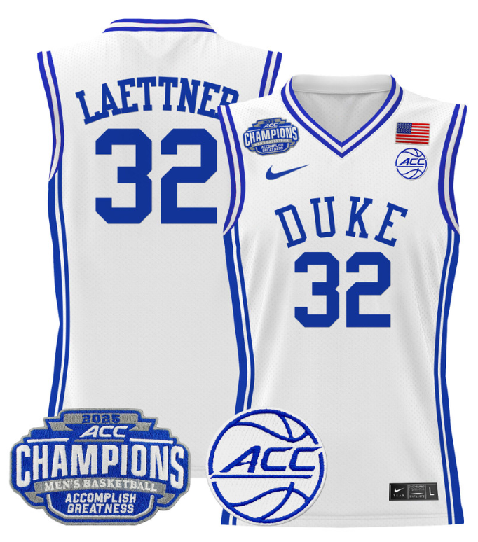 Men Christian Laettner Jersey #32 Duke Blue Devils 2025 ACC Champions White