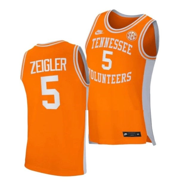 Men's #5 Zakai Zeigler Jersey Tennessee Volunteers College Basketball Jerseys Orange Retro