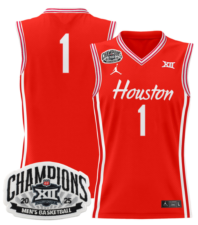 Men Team Jersey #1 Houston Cougar 2025 Big 12 Champions Stitched Red