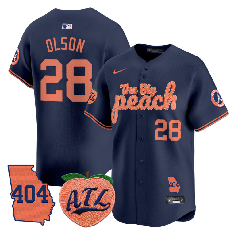 Matt Olson Jersey #28 Atlanta Braves 404 & The Big Peach Premier Limited Stitched Navy