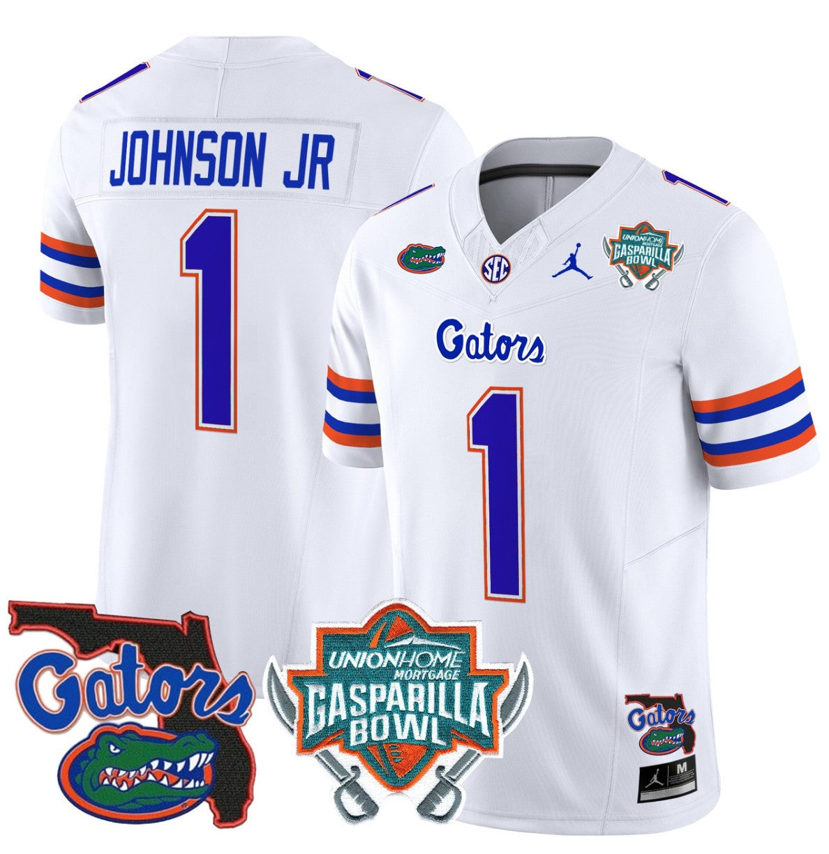 Montrell Johnson Jr Jersey #1 Florida Gators 2025 Gasparilla Bowl Patch White