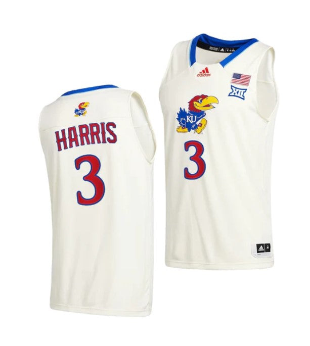 Men's #3 Dajuan Harris Jr Jersey Kansas Jayhawks College Basketball Jerseys Cream 2021