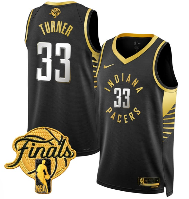 Myles Turner Jersey #33 Indiana Pacers 2025 Finals Swingman Stitched Black Gold
