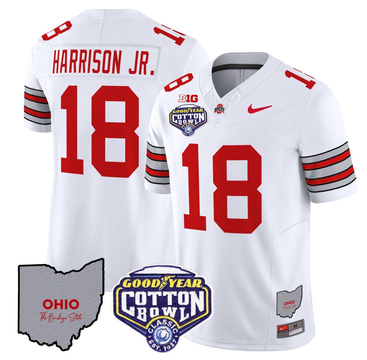 Marvin Harrison Jr Jersey #18 Ohio State Buckeyes Cotton Bowl Patch White