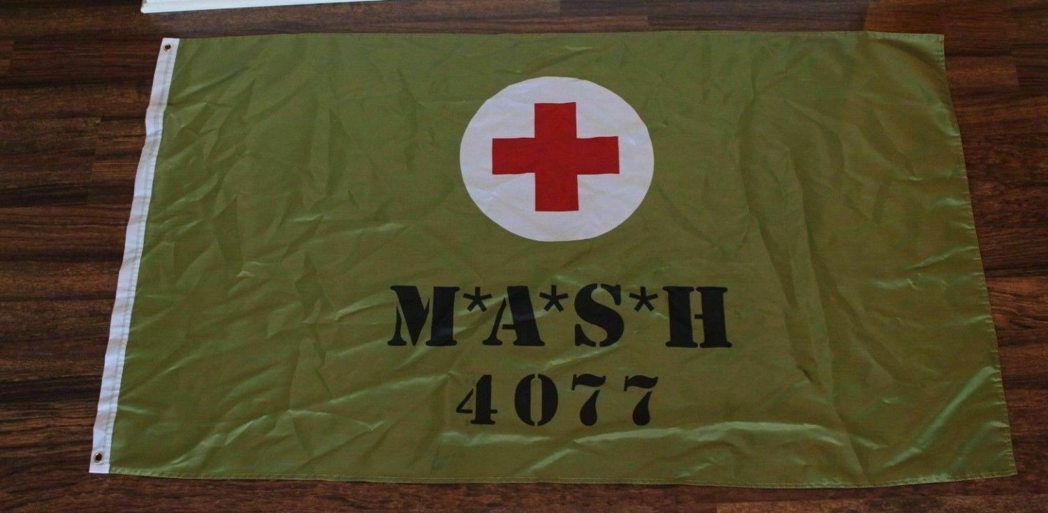 MASH 4077th Banner Flag Army Green 4077 Medical Army Hospital TV Show Television 3x5ft