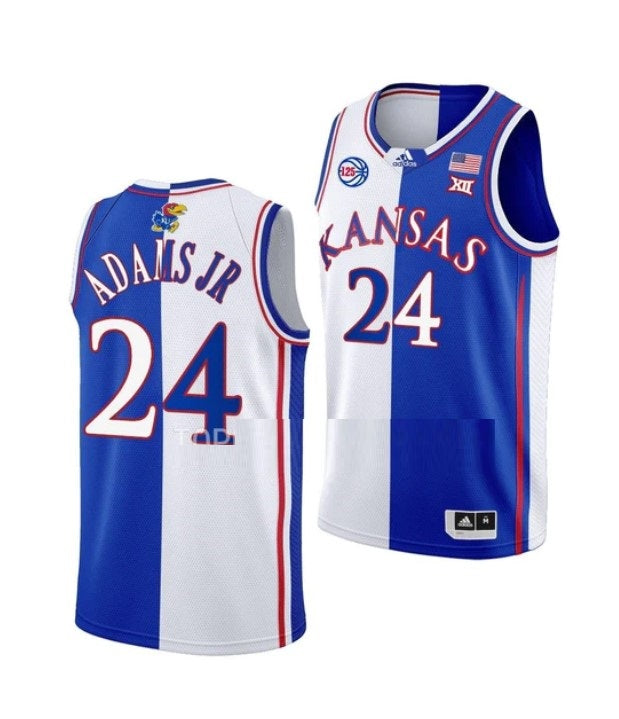 Men's #24 K.J. Adams Jr Jersey Kansas Jayhawks College Basketball Jerseys White Royal Split