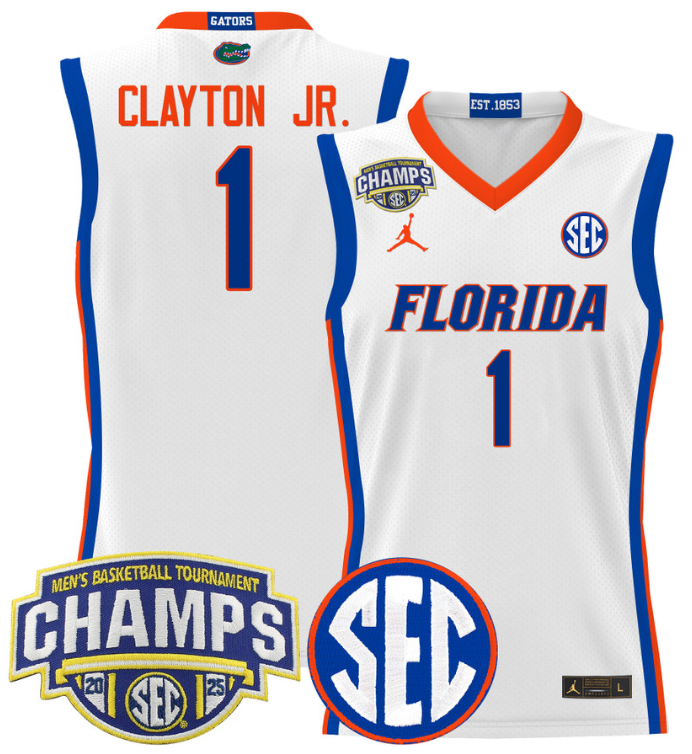 Men Walter Clayton Jr Jersey #1 Florida Gators 2025 SEC Champions White Gold