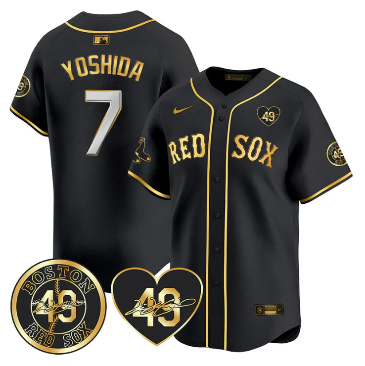 Masataka Yoshida Jersey #7 Boston Red Sox Tim Wakefield Memorial Patch Stitched Black Gold