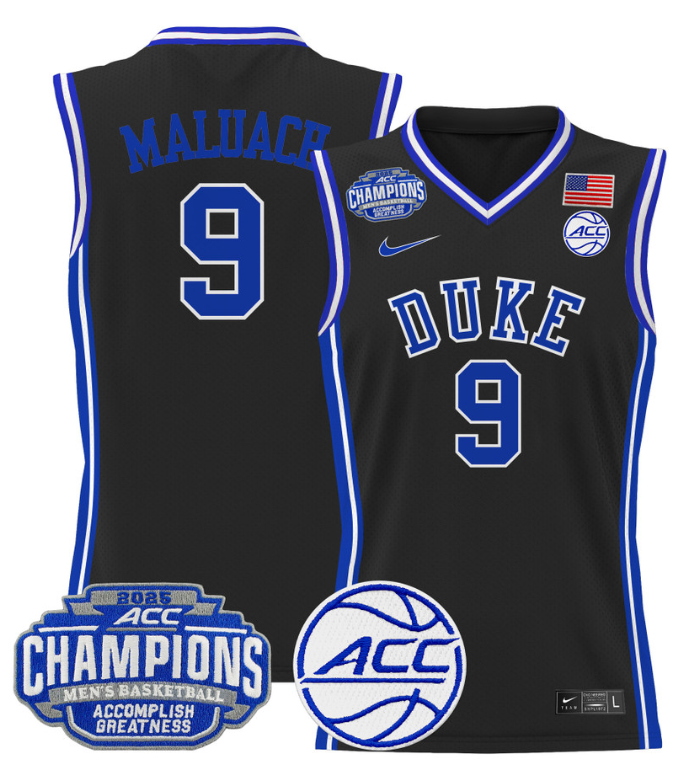 Men Khaman Maluach Jersey #9 Duke Blue Devils 2025 ACC Champions Stitched Black