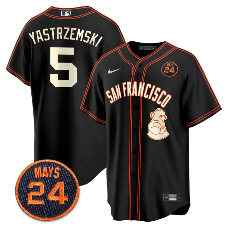 Mike Yastrzemski Jersey #5 San Francisco Giants #24 Willie Mays Patch 2024 Premier Black Limited