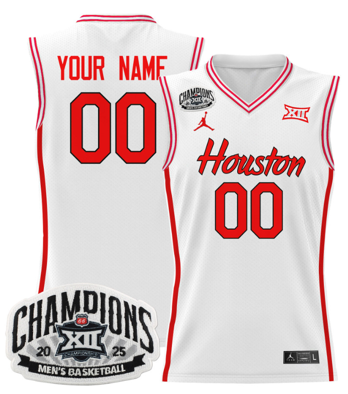 Men Custom Houston Cougar Jersey 2025 Big 12 Tournament Champions White Gold