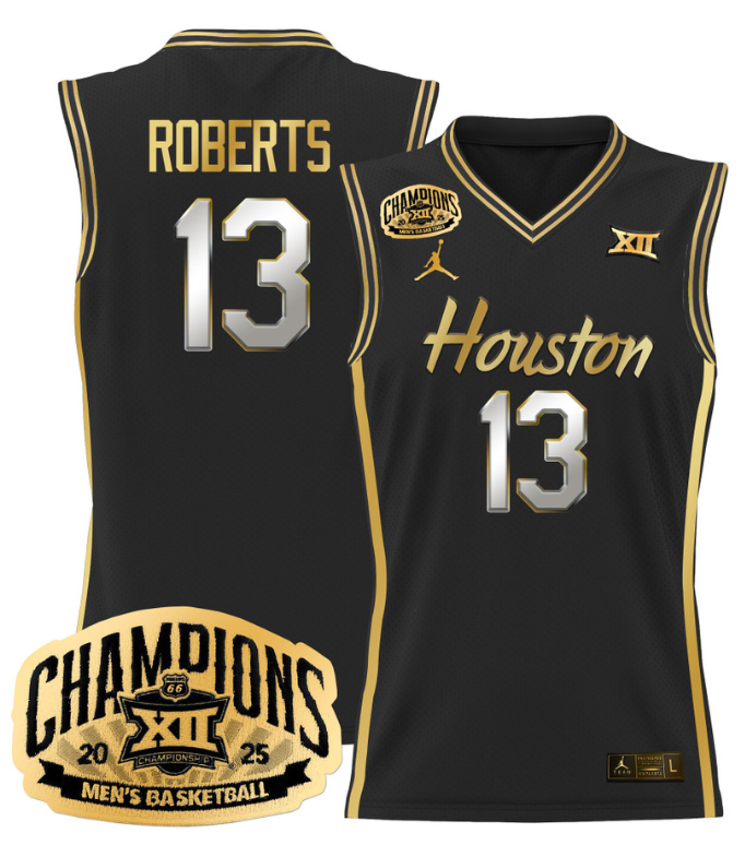 Men J'Wan Roberts Jersey #13 Houston Cougar 2025 Big 12 Champions Black Gold