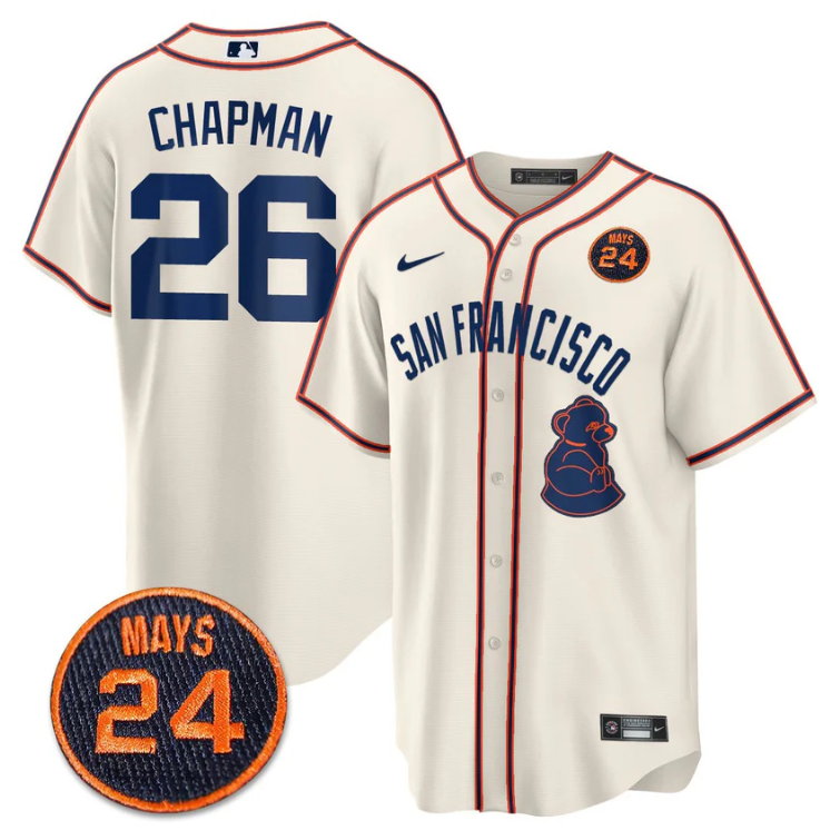 Matt Chapman Jersey #26 San Francisco Giants #24 Willie Mays Patch 2024 Vapor Premier Cream