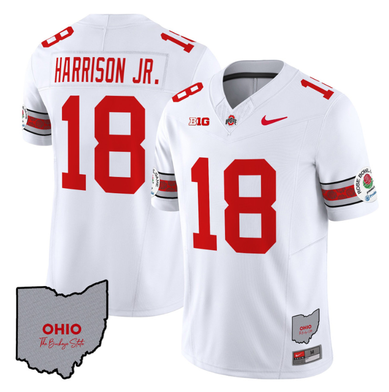 Marvin Harrison Jr Jersey #18 Ohio State Rose Bowl Patch Football V3 White