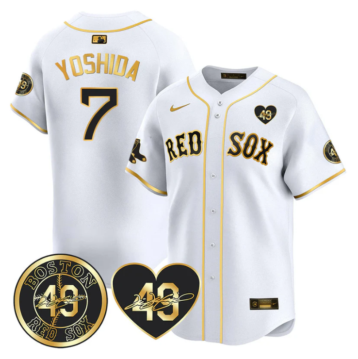 Masataka Yoshida Jersey #7 Boston Red Sox Tim Wakefield Memorial Patch Stitched White Gold