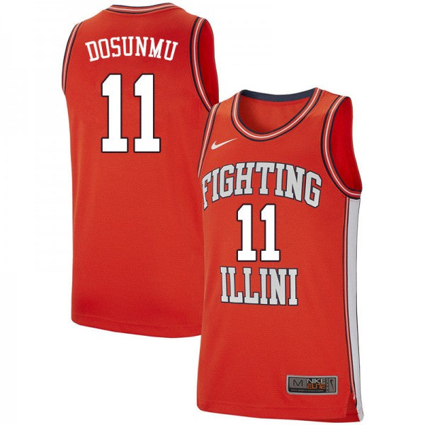 Men's Fighting Illini #11 Ayo Dosunmu Jersey Retro Orange Stitched College Basketball Jerseys