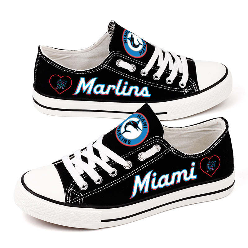 Miami Marlins Limited Print MLB Baseball Fans Low Top Canvas Shoes Sport Sneakers T-DAC181H