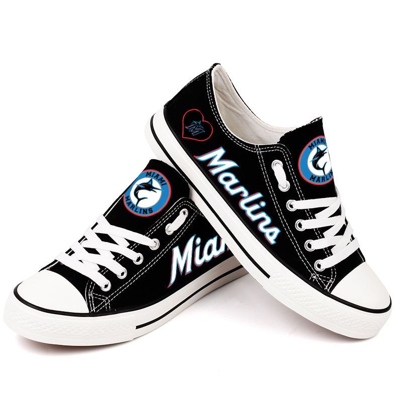 Miami Marlins Limited Print MLB Baseball Fans Low Top Canvas Shoes Sport Sneakers T-DAC181H