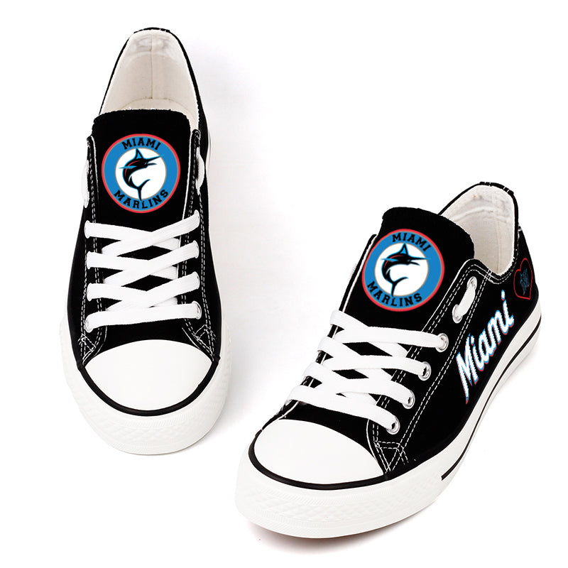 Miami Marlins Limited Print MLB Baseball Fans Low Top Canvas Shoes Sport Sneakers T-DAC181H