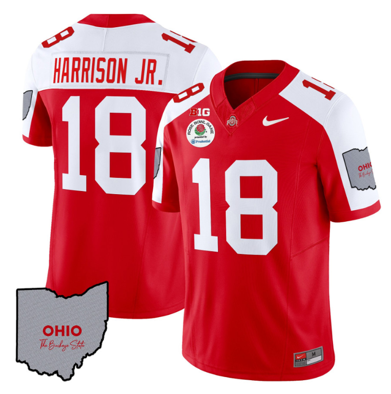 Marvin Harrison Jr Jersey #18 Ohio State Rose Bowl Football V3 Red Alternate