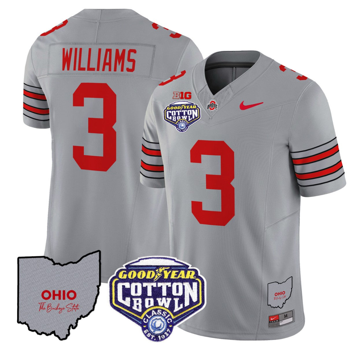 Miyan Williams Jersey #3 Ohio State Buckeyes Cotton Bowl Patch Stitched Gray