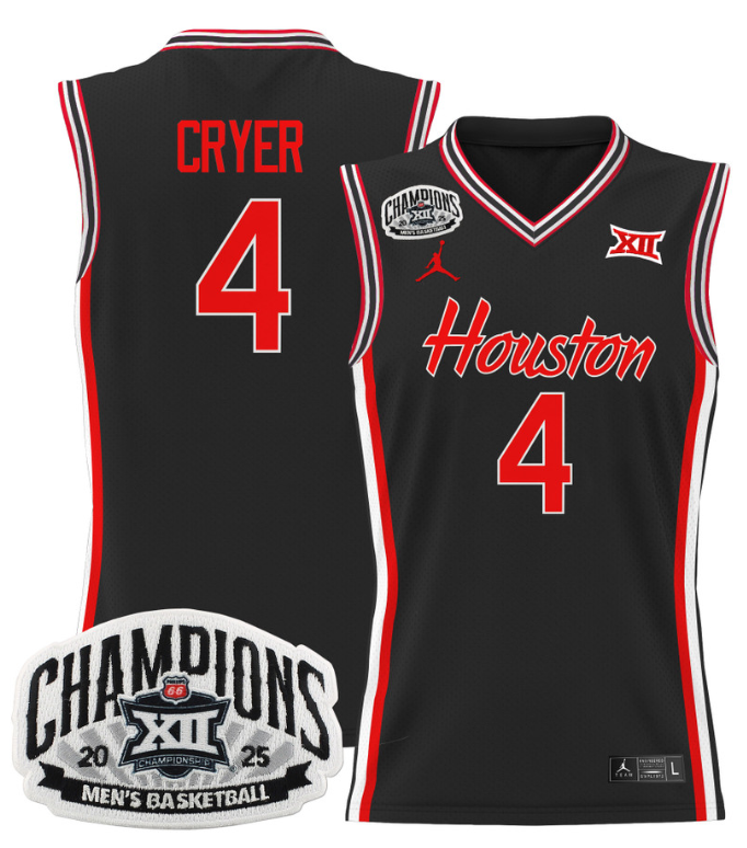 Men L.J. Cryer Jersey #4 Houston Cougar 2025 Big 12 Tournament Champions Black