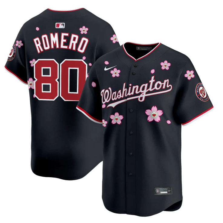 Maxwell Romero Jr Jersey #80 Washington Nationals Cherry Blossom Vapor Premier Limited Stitched Navy