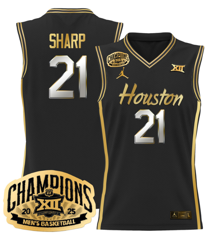 Men Emanuel Sharp Jersey #21 Houston Cougar 2025 Big 12 Champions Black Gold