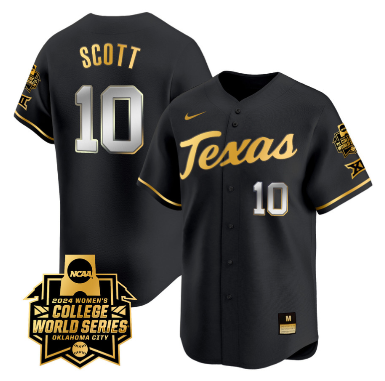 Mia Scott Jersey #10 Texas AM Aggies 2024 College World Series Patch Vapor Premier Limited NCAA Baseball Stitched Black Gold