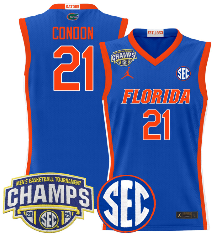 Men Alex Condon Jersey #21 Florida Gators 2025 SEC Champions Stitched White Gold