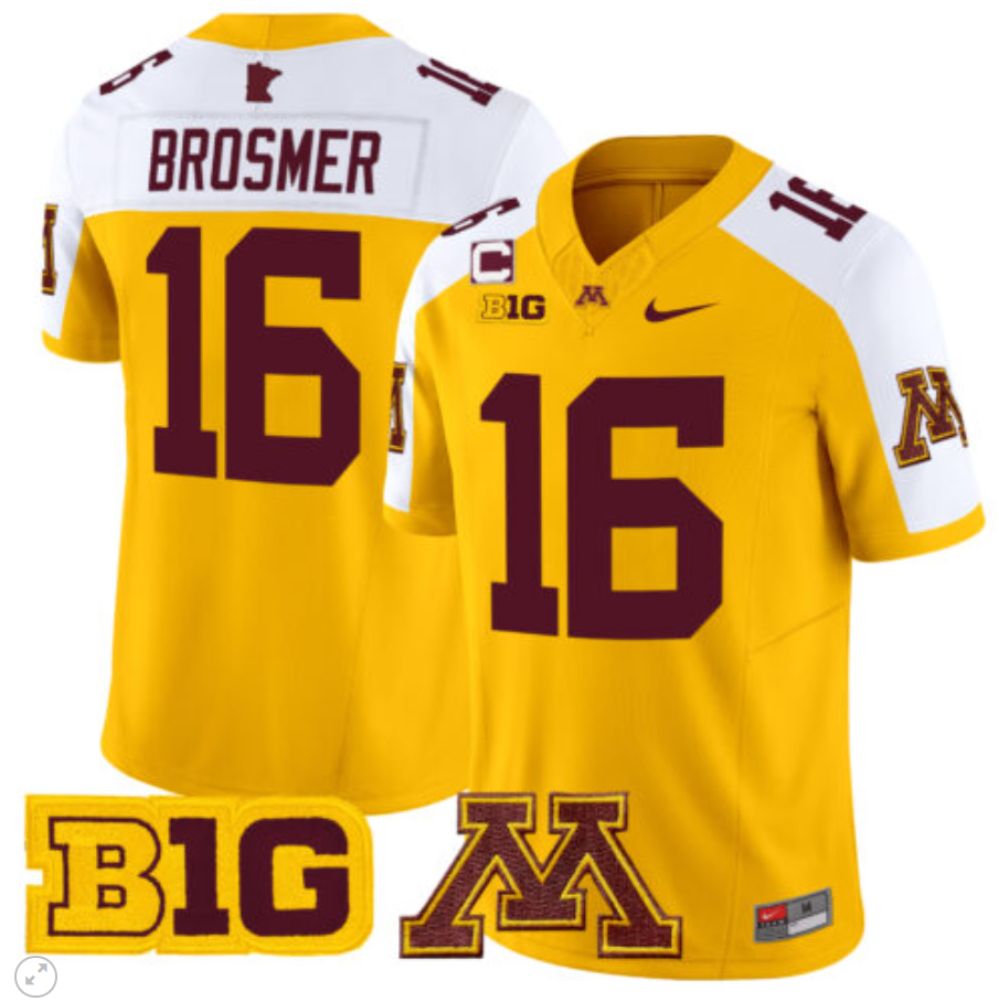 Max Brosmer Jersey #16 Minnesota Golden Gophers Vapor Limited Football Gold Alternate