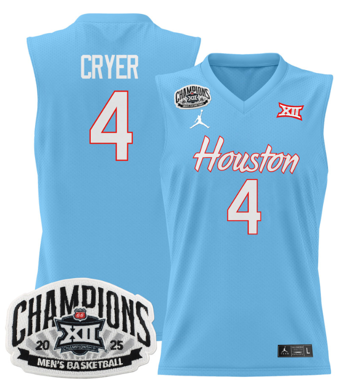 Men L.J. Cryer Jersey #4 Houston Cougar 2025 Big 12 Tournament Champions Red