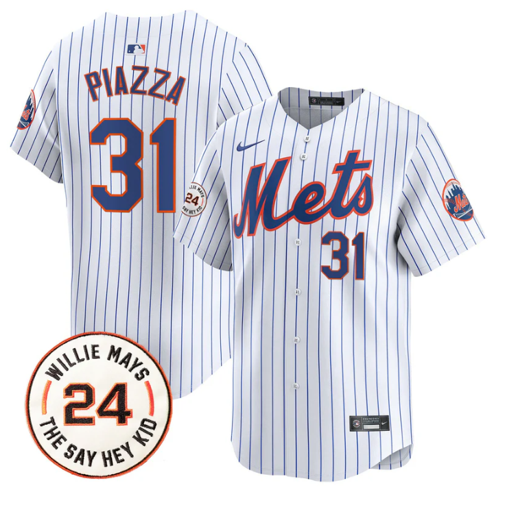 Mike Piazza Jersey #31 Mets Willie Mays Patch Vapor Premier Limited Stitched White