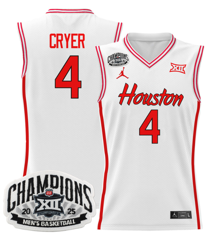Men L.J. Cryer Jersey #4 Houston Cougar 2025 Big 12 Tournament Champions White
