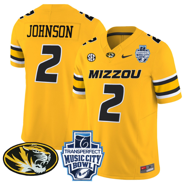 Marquis Johnson Jersey #2 Missouri Tigers 2024 Music City Bowl Gold