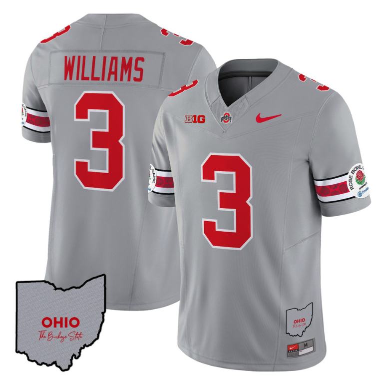Miyan Williams Jersey #3 Ohio State Rose Bowl Patch Football V3 Gray