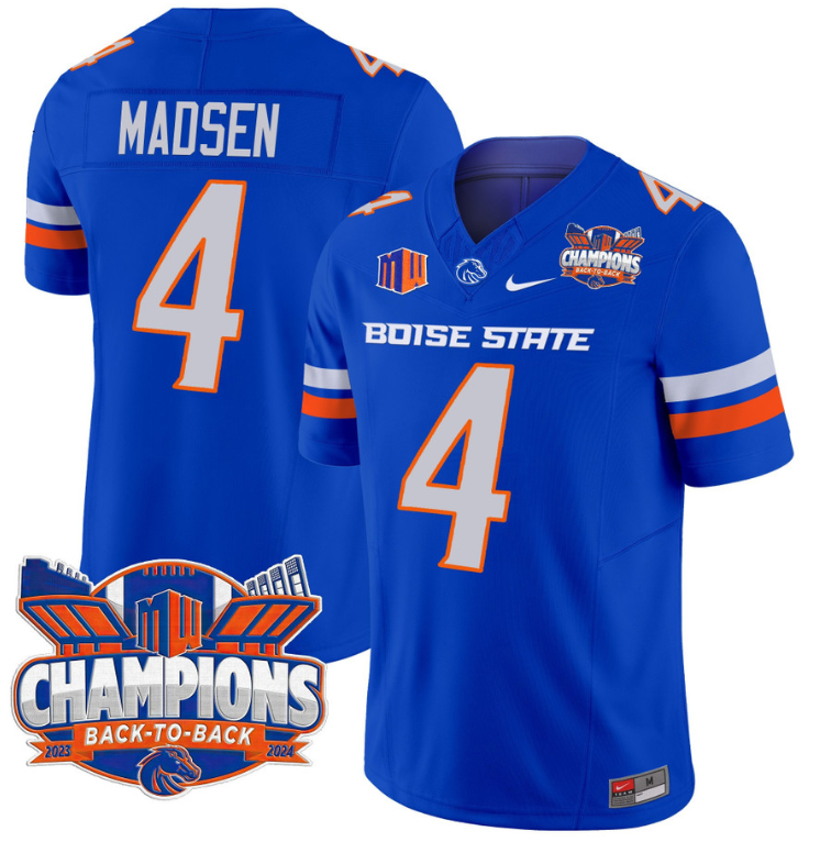Maddux Madsen Jersey #4 Boise State Broncos Back To Back Champions Royal