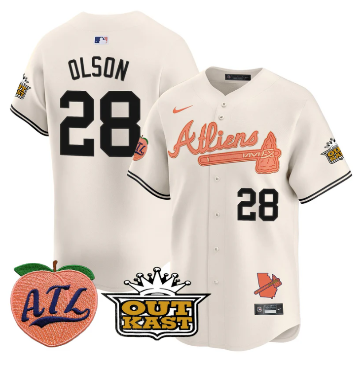 Matt Olson Jersey #28 Atlanta Braves Atliens Peach Vapor Premier Limited Stitched Cream