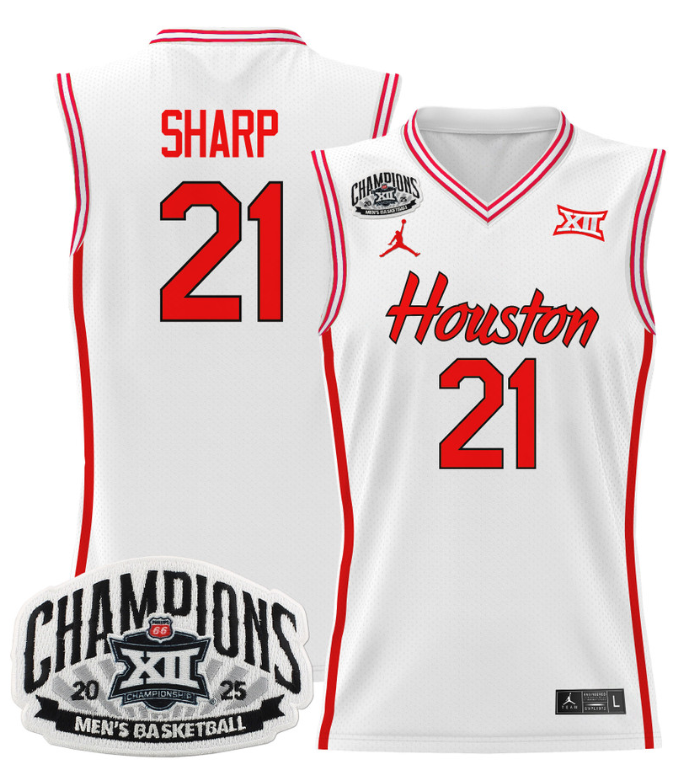 Men Emanuel Sharp Jersey #21 Houston Cougar 2025 Big 12 Champions White